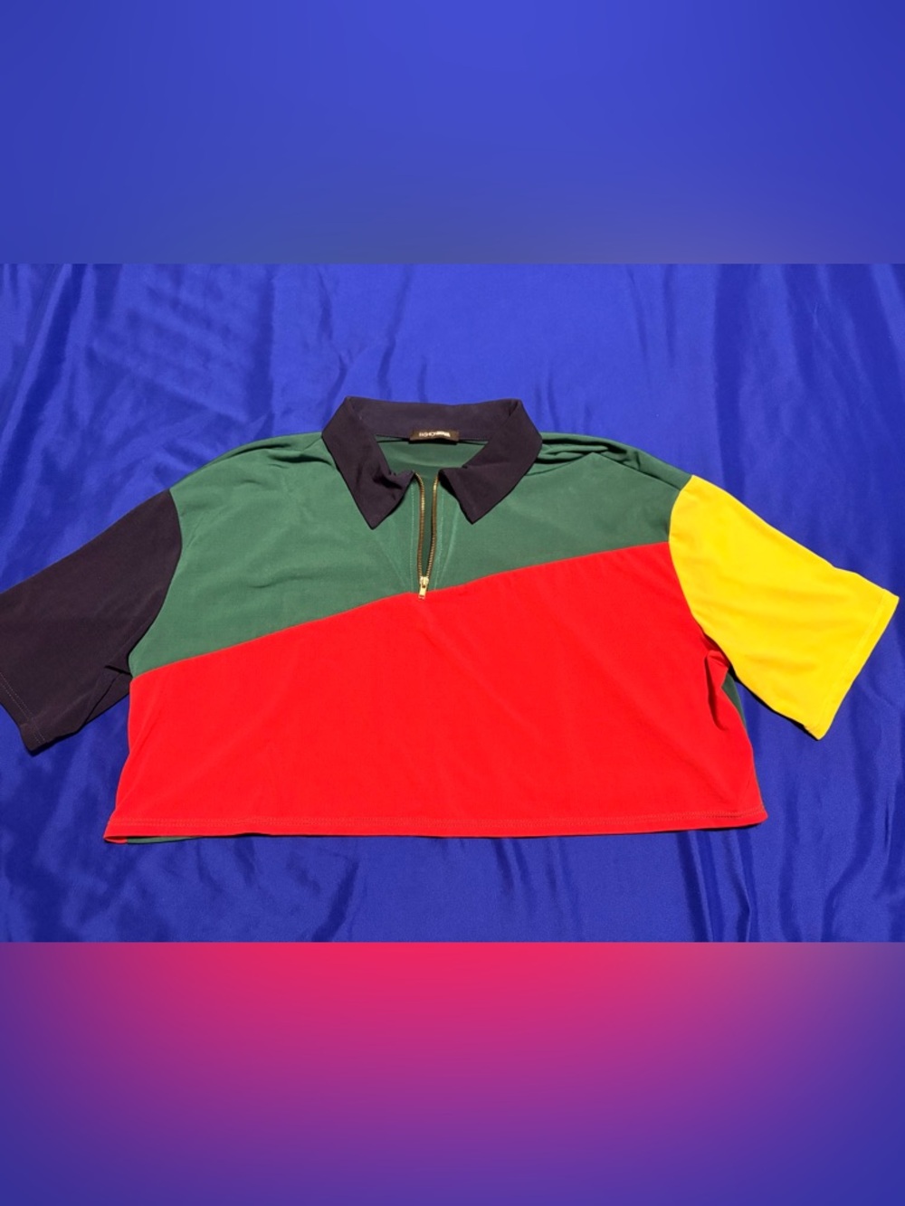 Colorblock Zip Polo Tee - Red, Green, Yellow, Black